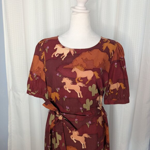 Princess Highway Horse Motif Dress, Linen/Cotton Blend, Size 12 - Picture 4 of 9